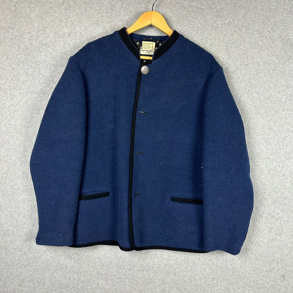Vintage Carroll Reed Lined Wool Cardigan Blue‎ L/XL Hong Kong Coin Buttons